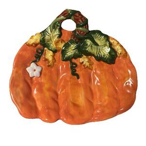 WCL Ceramic Fall Pumpkin Dish Handpainted Decor Approx 6 X 8”